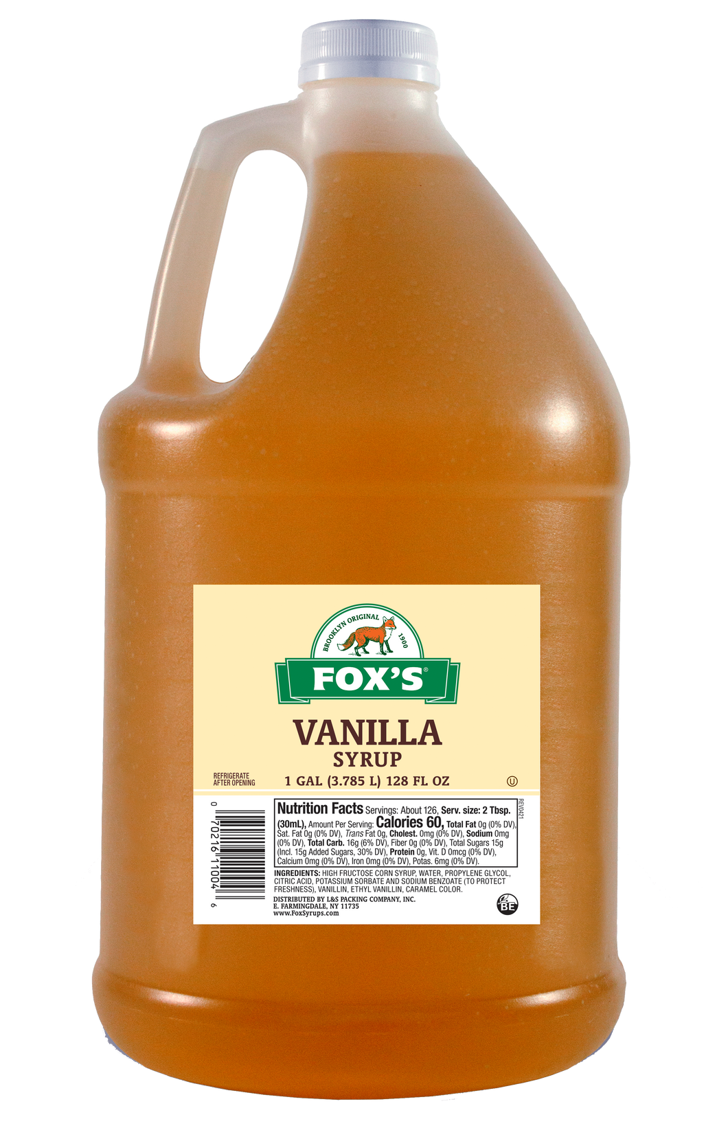Fox's U-bet Vanilla Flavored Syrup, Case of 4 (four) 1-Gallon Bottles